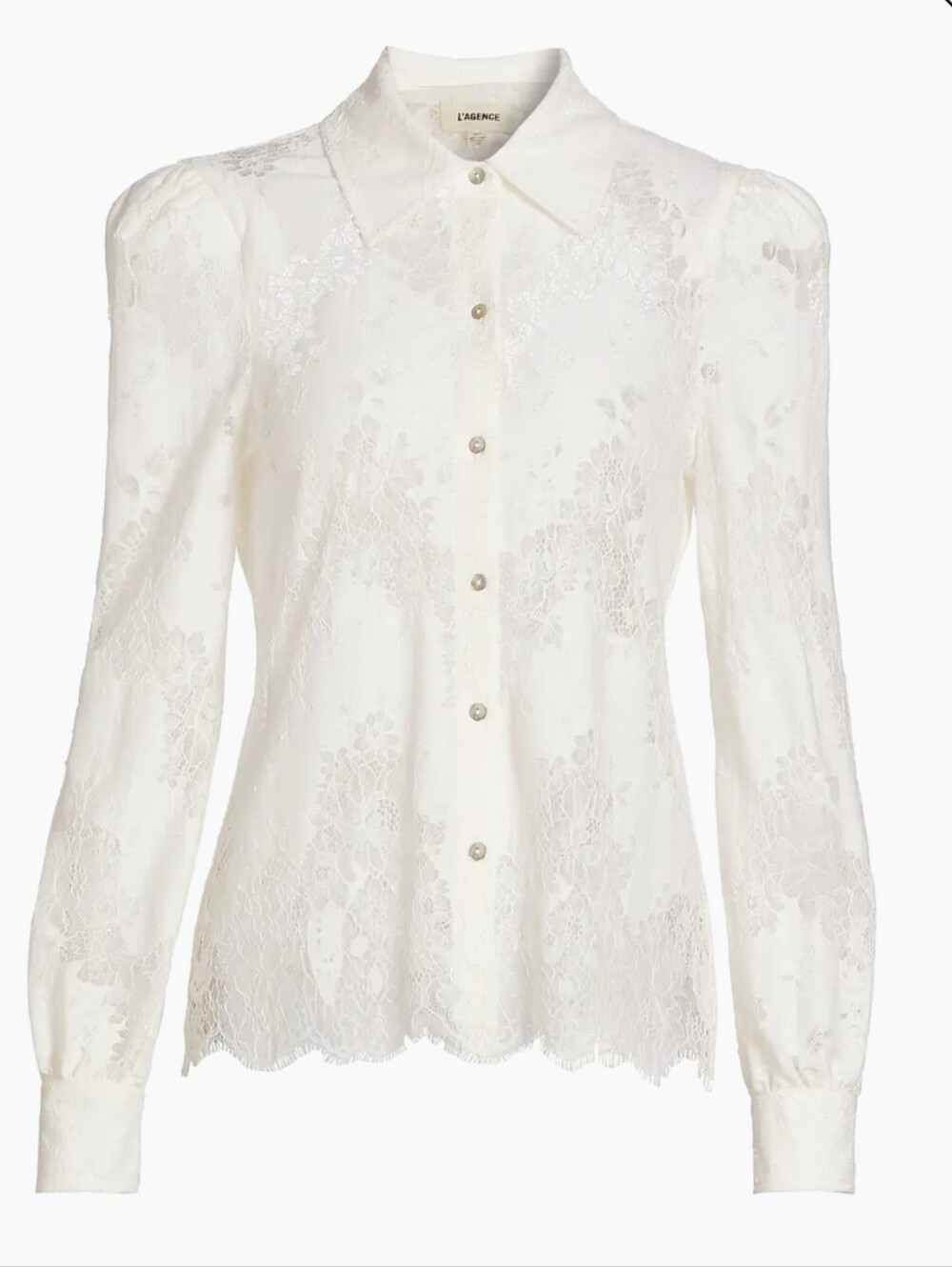 L'AGENCE $375 Jenica Floral Lace Blouse Ivory Women's Small Petite Coquettegirl - Picture 3 of 12